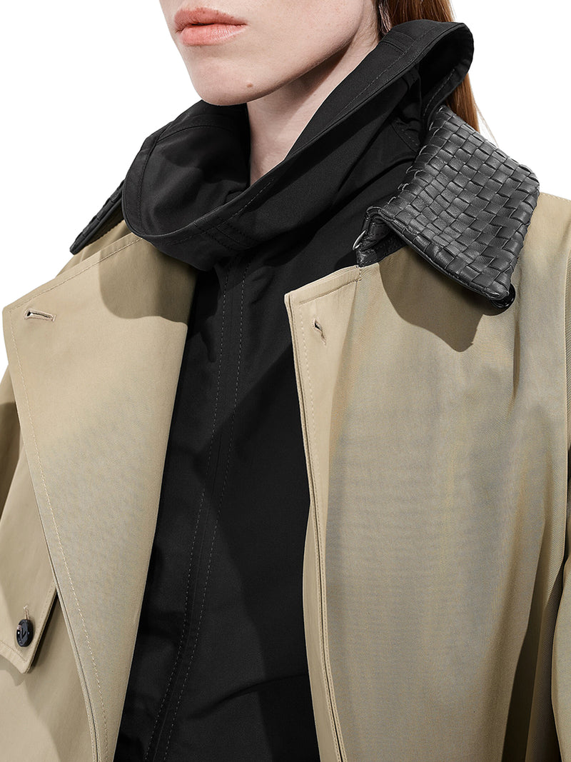 Bottega Veneta Women Cotton Trench Coat With Woven Leather Collar BOTTEGA VENETA