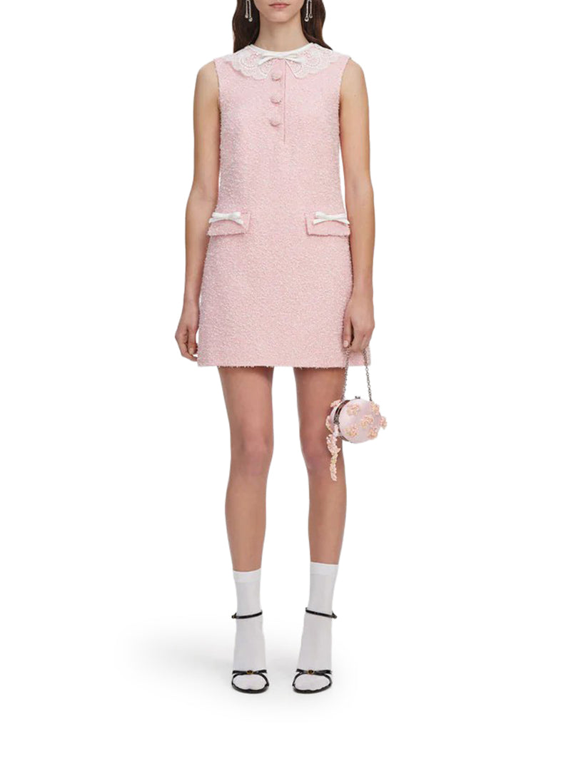 Self-Portrait Women Pink Mini Dress With Boucle Lace Collar SELF-PORTRAIT