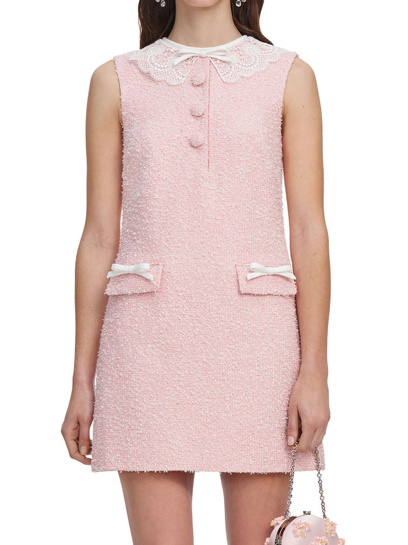 Self-Portrait Women Pink Mini Dress With Boucle Lace Collar SELF-PORTRAIT
