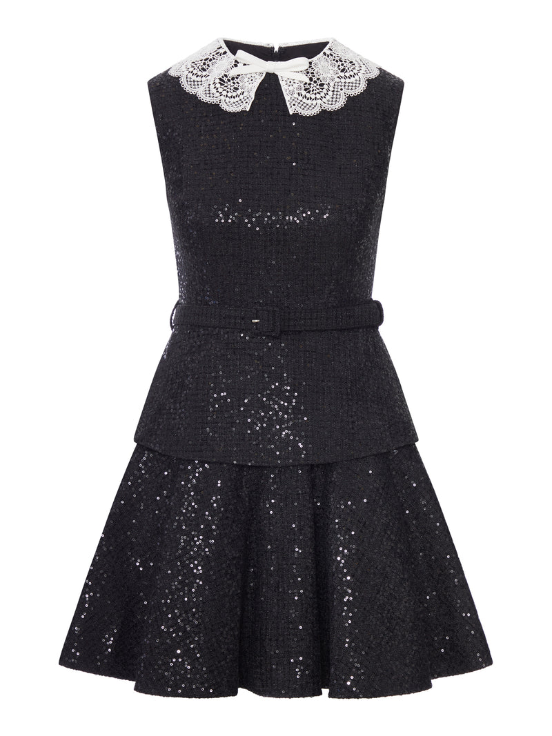 Self-Portrait Women Black Sequin Boucle Mini Dress SELF-PORTRAIT