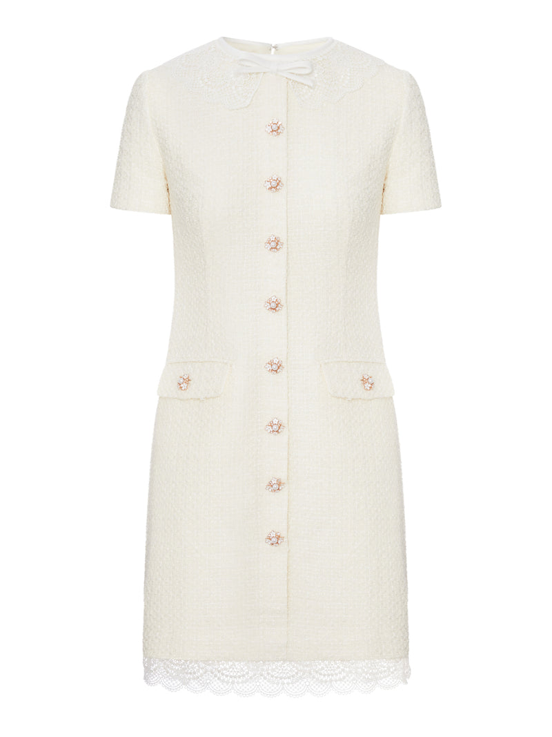 Self-Portrait Women Cream-Coloured Mini Dress With Boucle Lace Coverings SELF-PORTRAIT