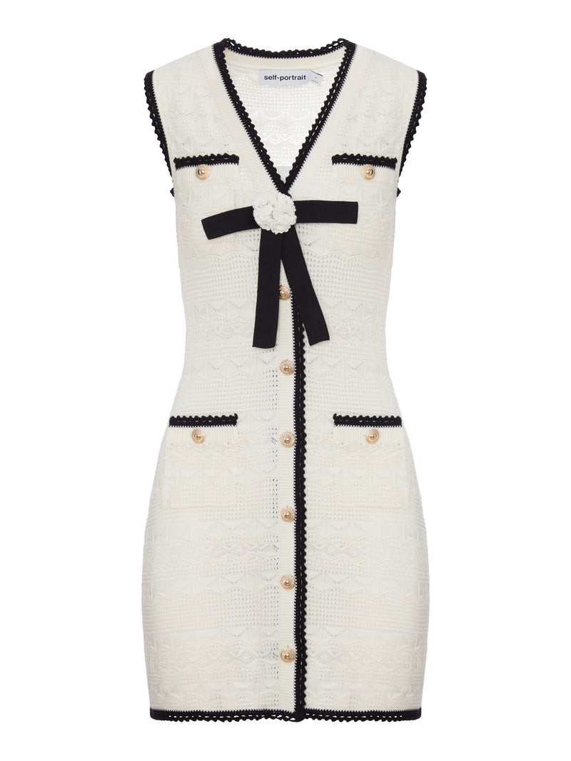 Self-Portrait Women White Mini Dress In Quilted Knit SELF-PORTRAIT