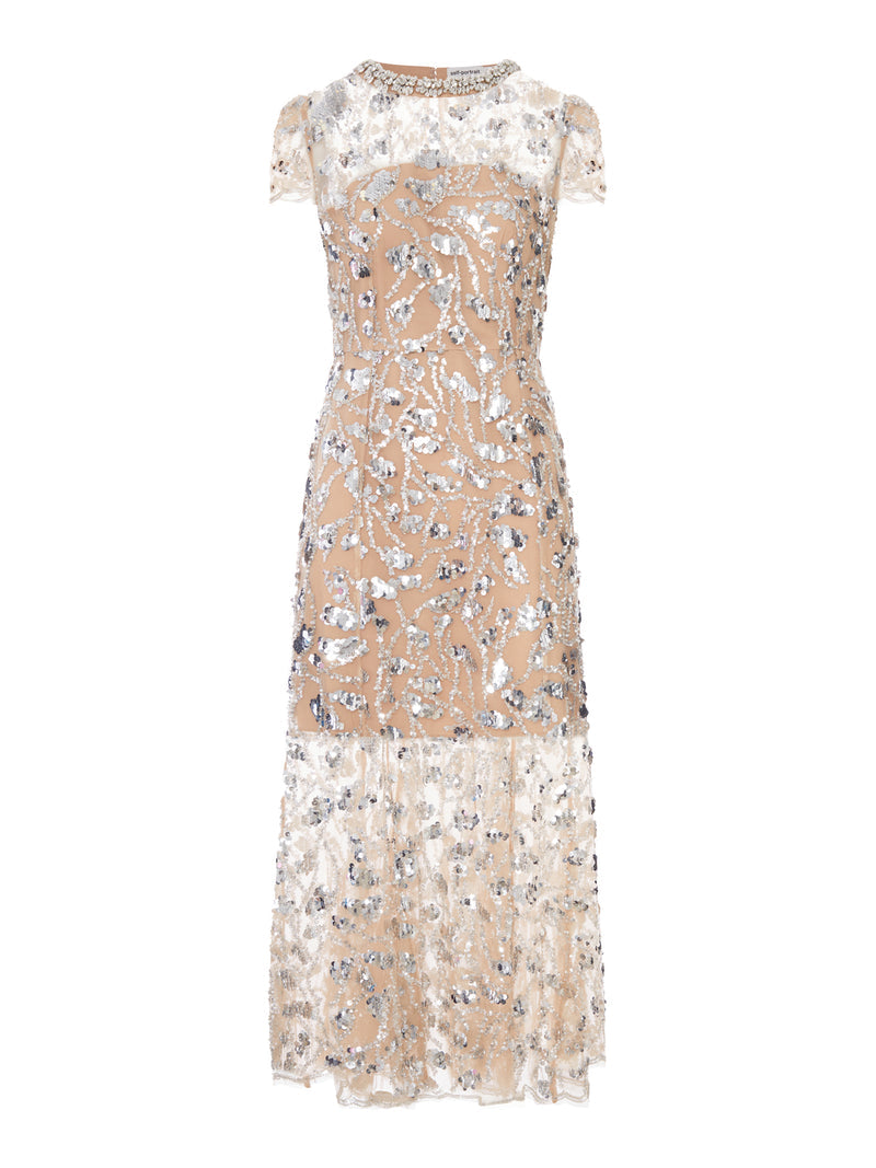 Self-Portrait Women Midi Dress Embellished With Silver Sequins SELF-PORTRAIT