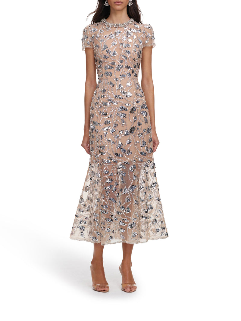 Self-Portrait Women Midi Dress Embellished With Silver Sequins SELF-PORTRAIT