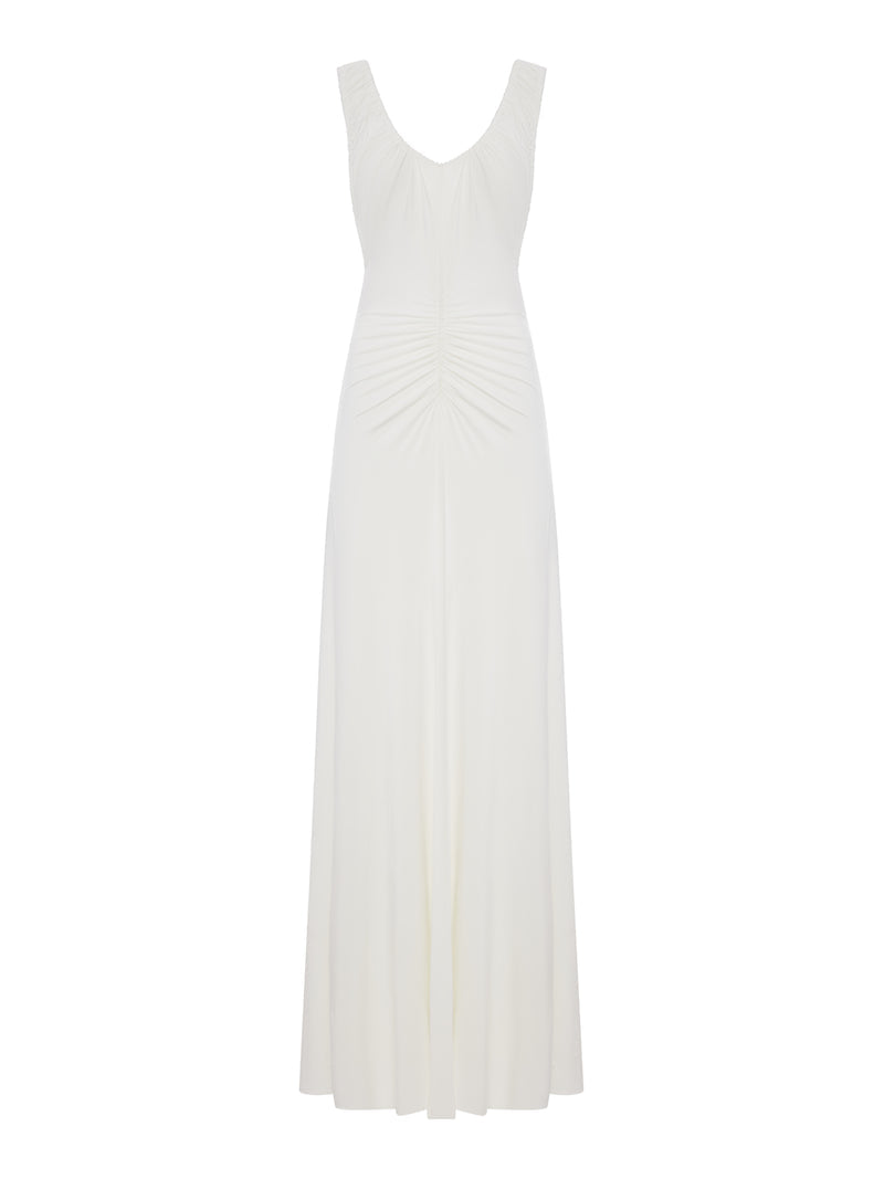 Self-Portrait Women Long White Jersey Dress With Gripping SELF-PORTRAIT