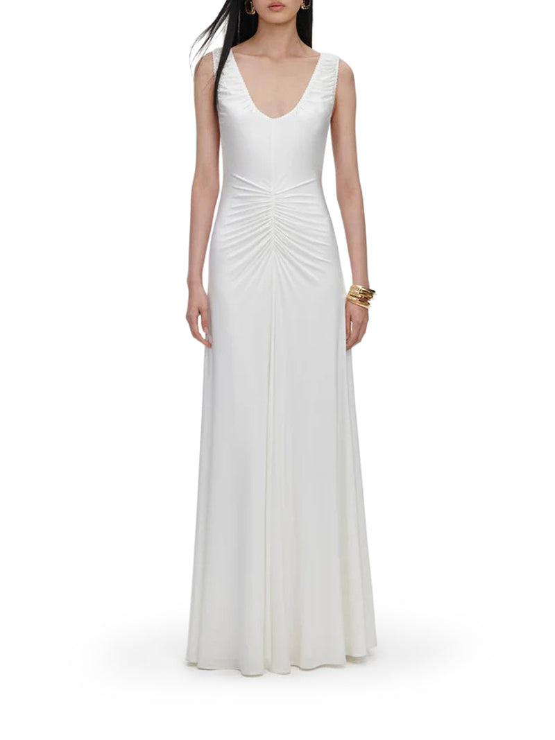 Self-Portrait Women Long White Jersey Dress With Gripping SELF-PORTRAIT
