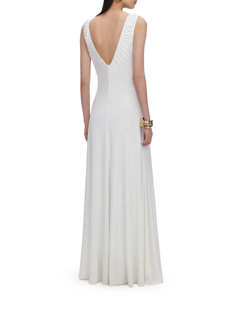 Self-Portrait Women Long White Jersey Dress With Gripping SELF-PORTRAIT