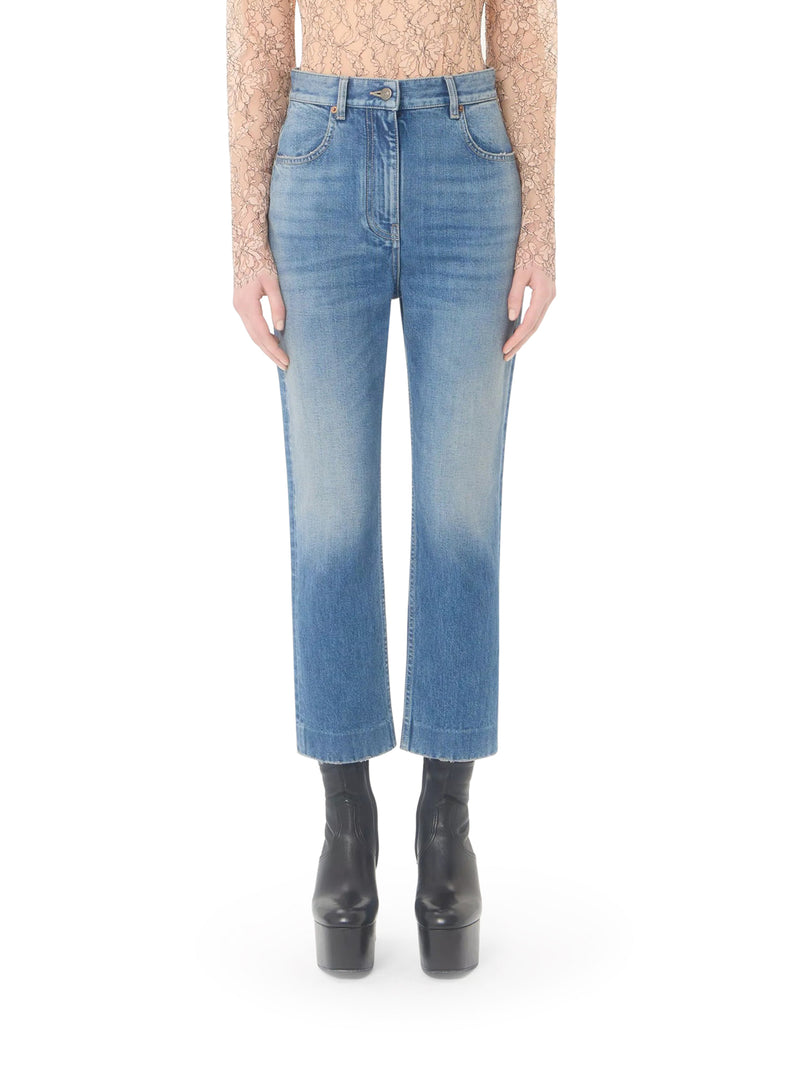 Valentino Garavani Women Light Wash Denim Flared Leg Cropped Jeans VALENTINO GARAVANI