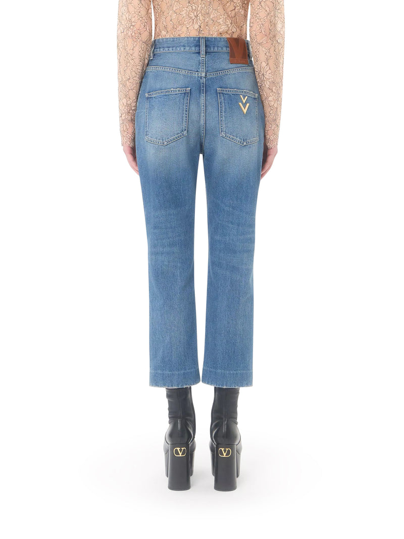 Valentino Garavani Women Light Wash Denim Flared Leg Cropped Jeans VALENTINO GARAVANI