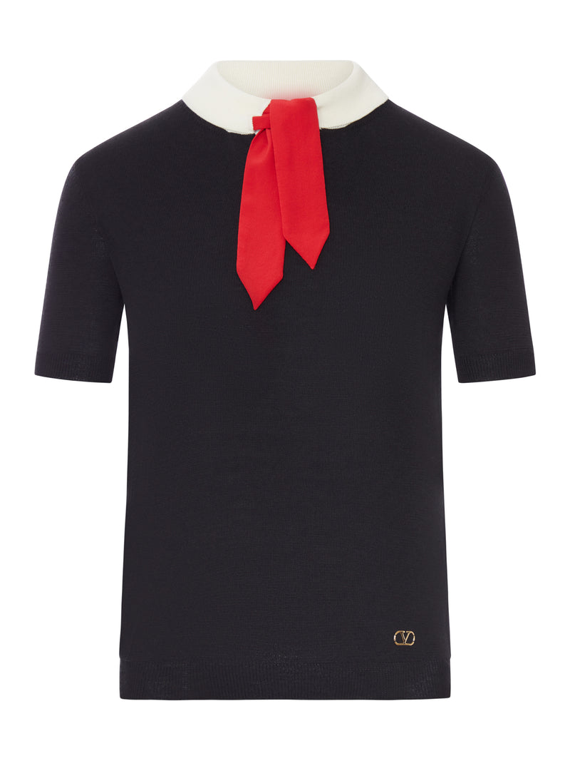 Valentino Garavani Women Wool Sweater With Contrast Collar And Bow VALENTINO GARAVANI