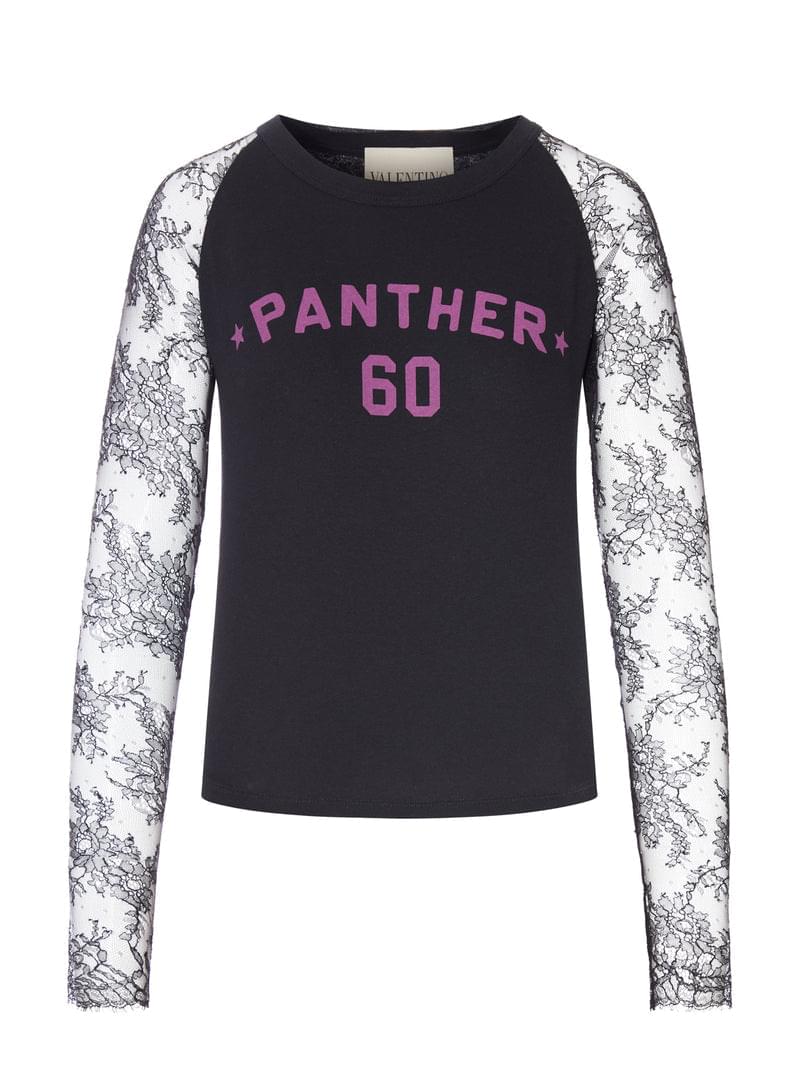 Valentino Garavani Women T-Shirt With Lace Sleeves And Graphic Print VALENTINO GARAVANI