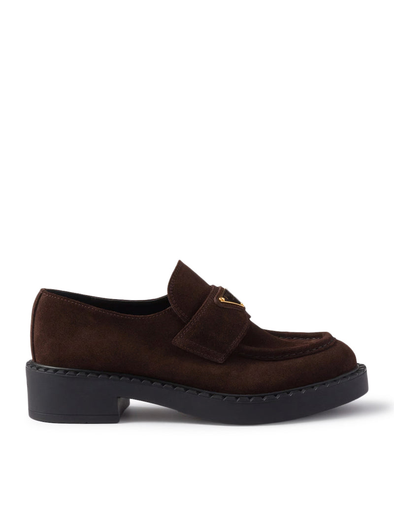 Prada Women Chocolate Suede Loafers PRADA