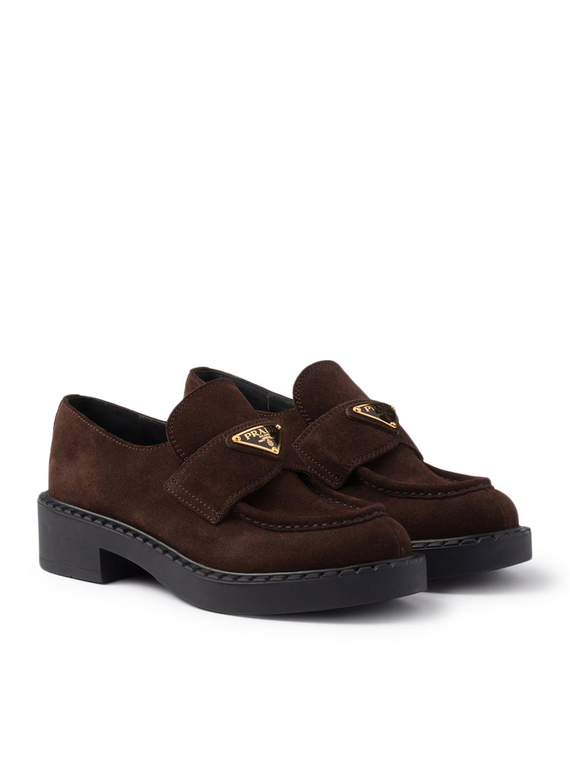 Prada Women Chocolate Suede Loafers PRADA