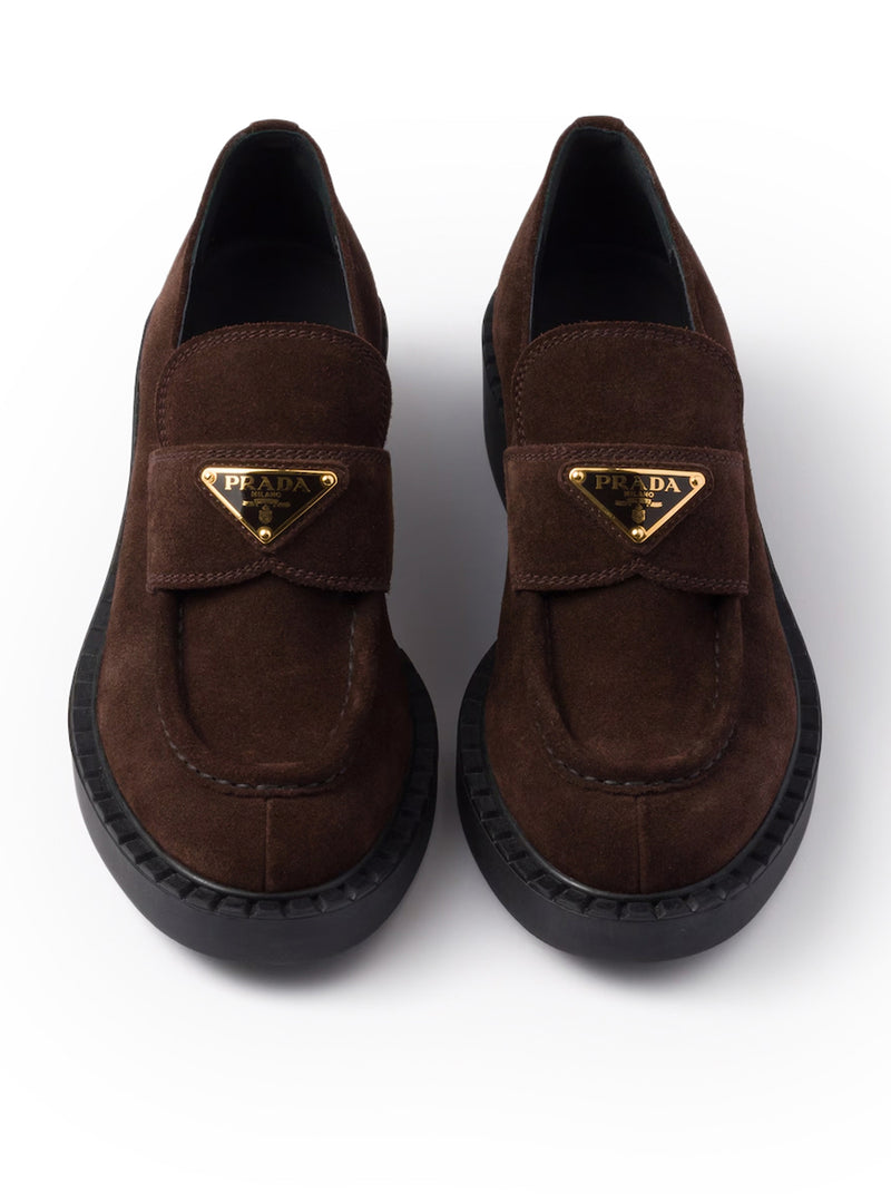 Prada Women Chocolate Suede Loafers PRADA