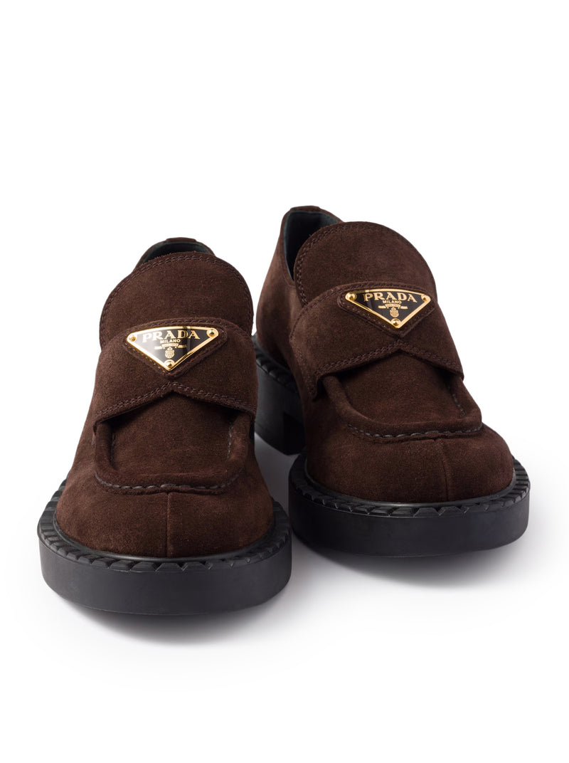 Prada Women Chocolate Suede Loafers PRADA