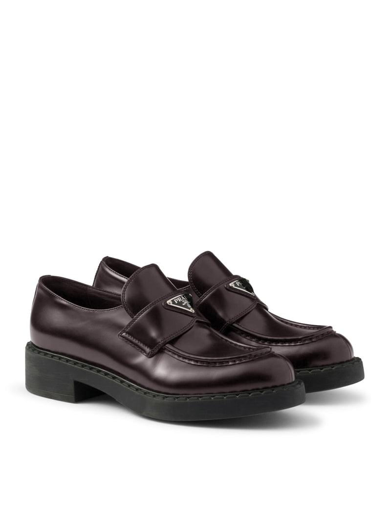 Prada Women Chocolate Brushed Leather Loafers PRADA