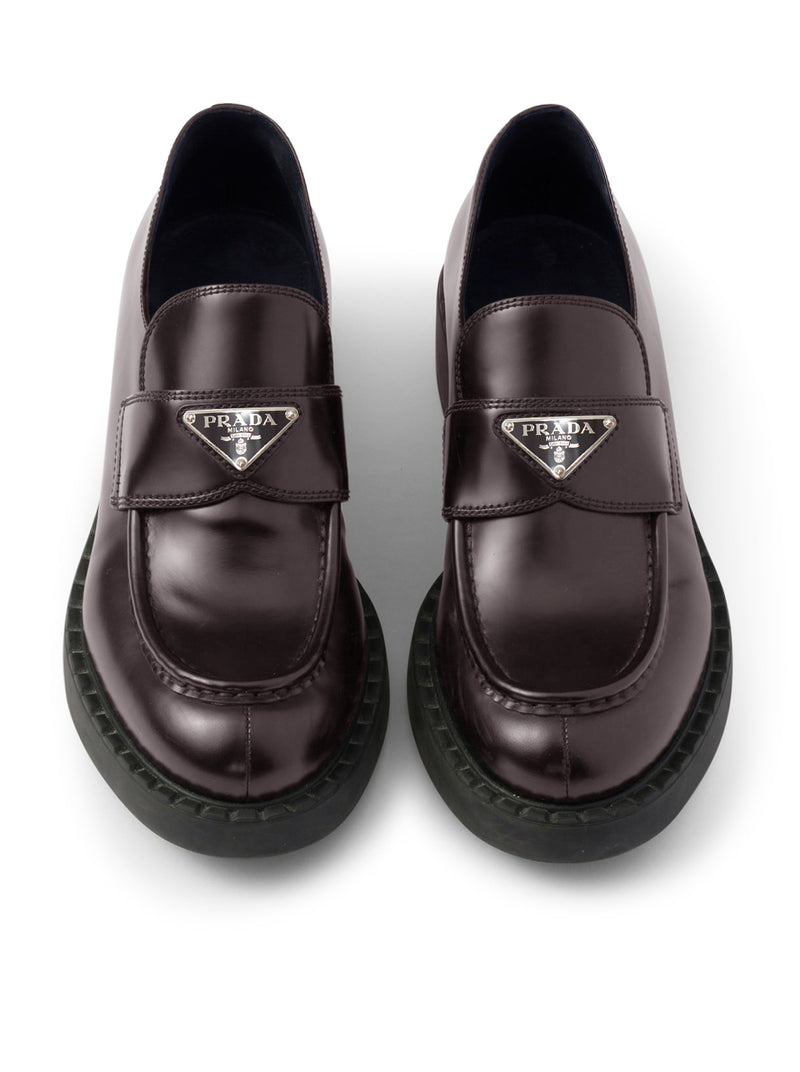 Prada Women Chocolate Brushed Leather Loafers PRADA