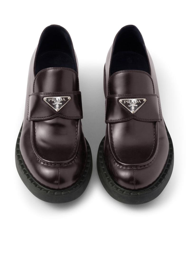 Prada Women Chocolate Brushed Leather Loafers PRADA