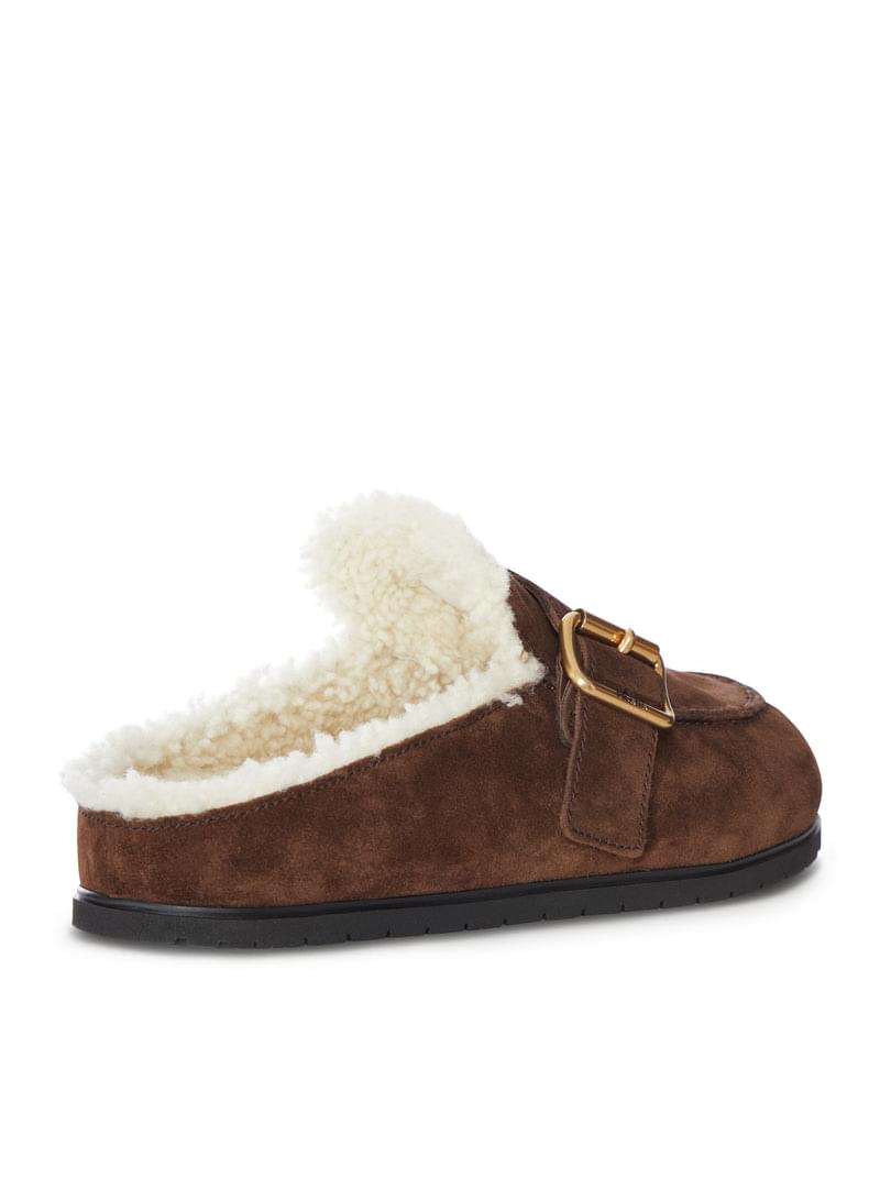 Prada Women Suede And Shearling Mule With Buckle PRADA