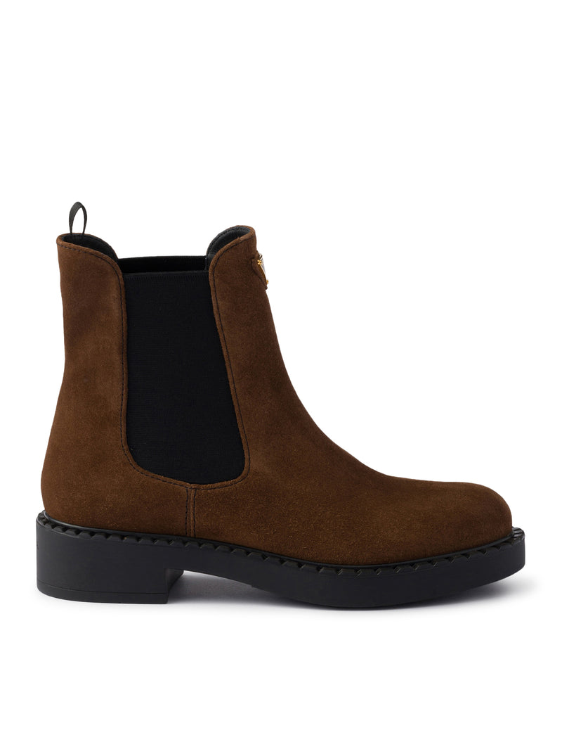 Prada Women Chocolate Suede Ankle Boots PRADA