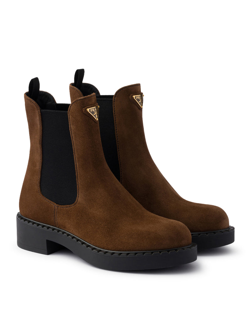 Prada Women Chocolate Suede Ankle Boots PRADA