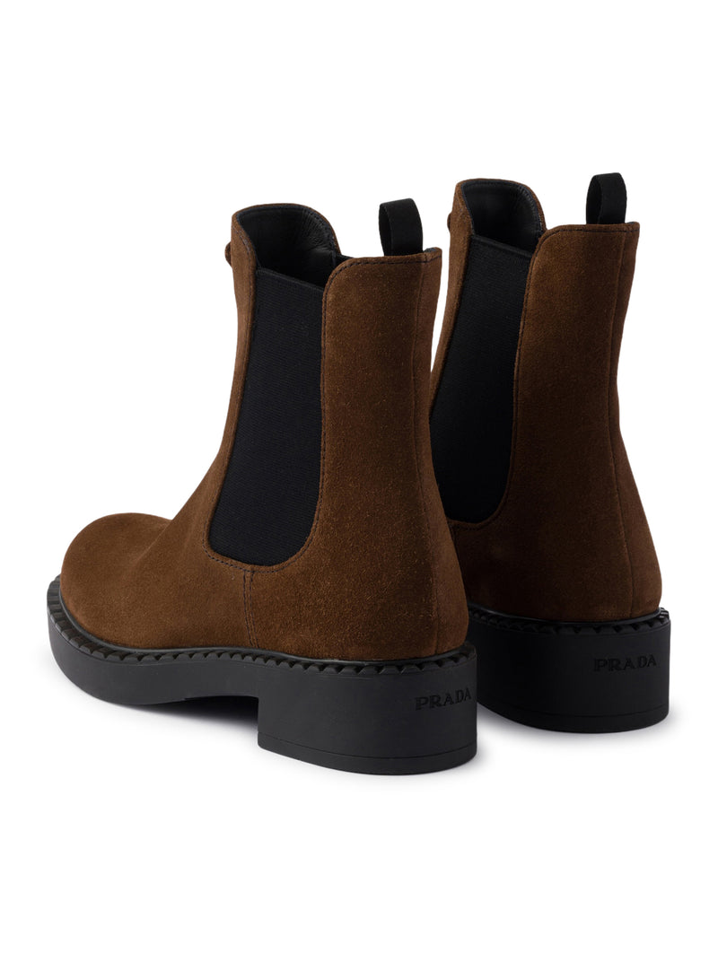 Prada Women Chocolate Suede Ankle Boots PRADA