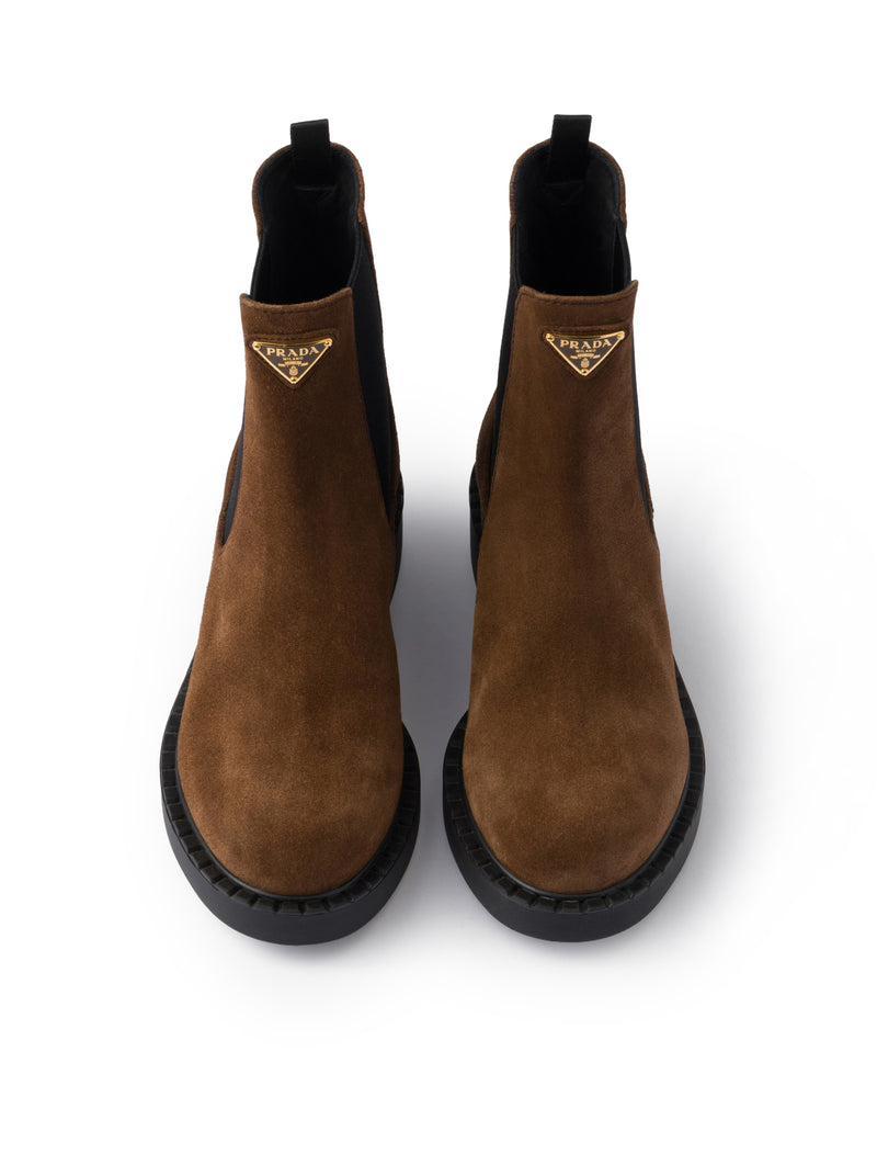 Prada Women Chocolate Suede Ankle Boots PRADA