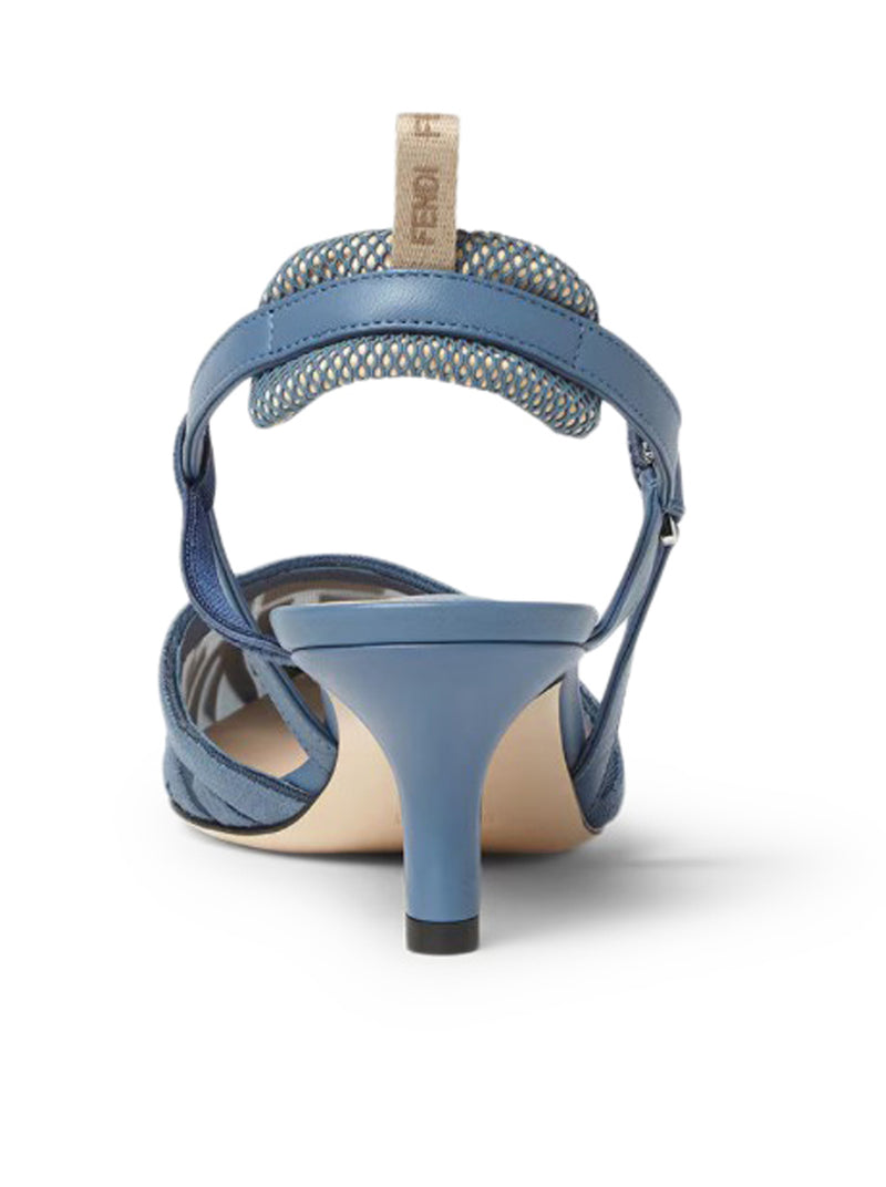 Fendi Women Colibrì Lite Slingback With Medium Heel In Mesh With Ff Embroidery In Blue FENDI