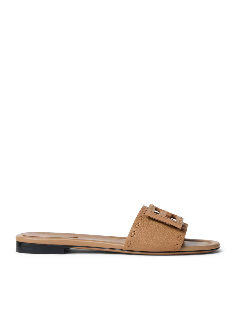 Fendi Women Light Brown Leather Baguette Slide FENDI