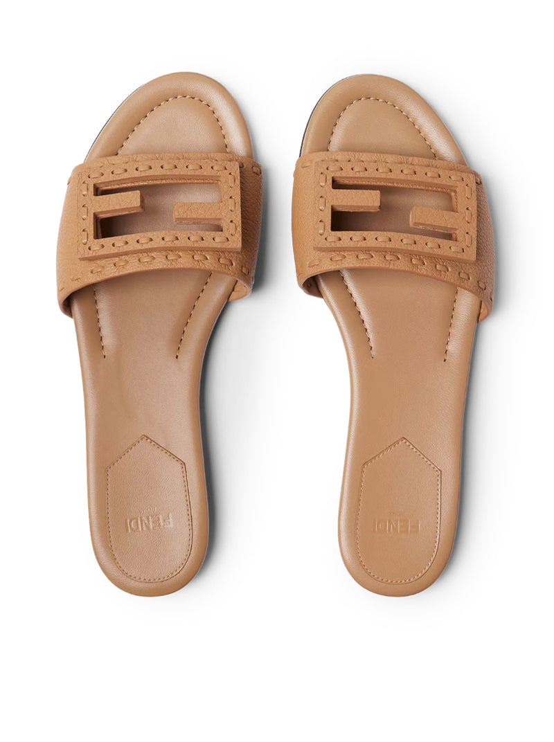 Fendi Women Light Brown Leather Baguette Slide FENDI