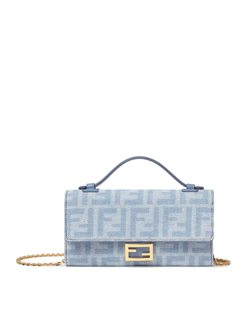 Fendi Women Continental With Chain Baguette Denim Wallet Ff Light Blue FENDI