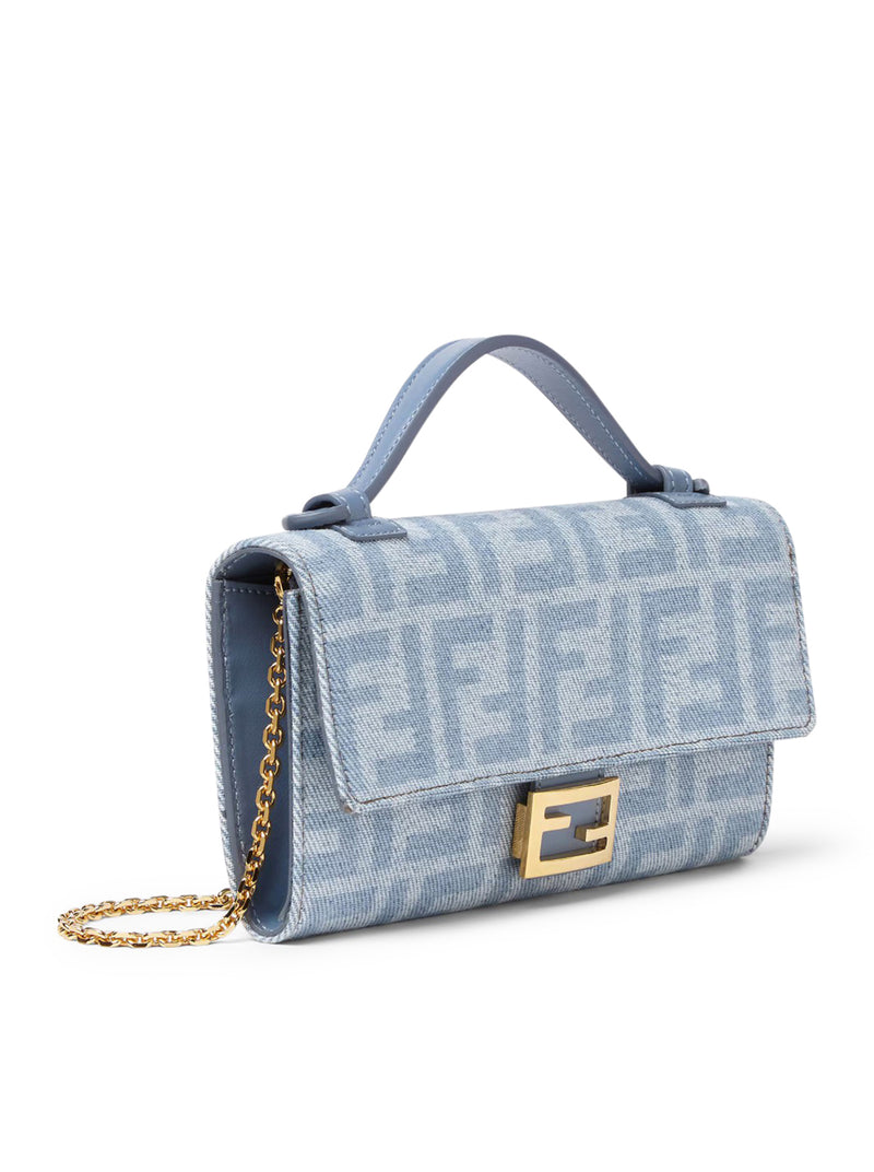 Fendi Women Continental With Chain Baguette Denim Wallet Ff Light Blue FENDI