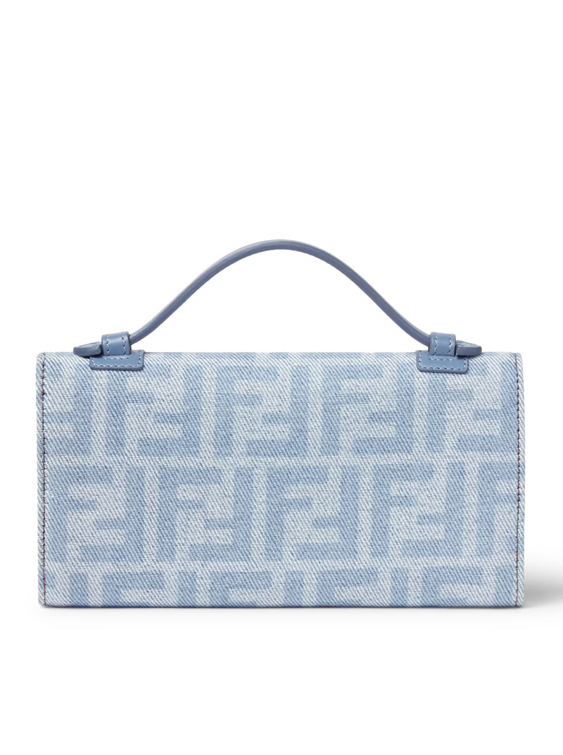 Fendi Women Continental With Chain Baguette Denim Wallet Ff Light Blue FENDI