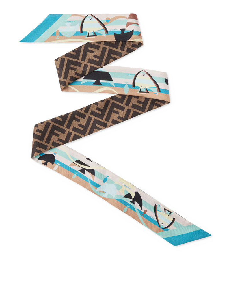 Fendi Women Wrappy Bandeau In Blue Printed Silk FENDI
