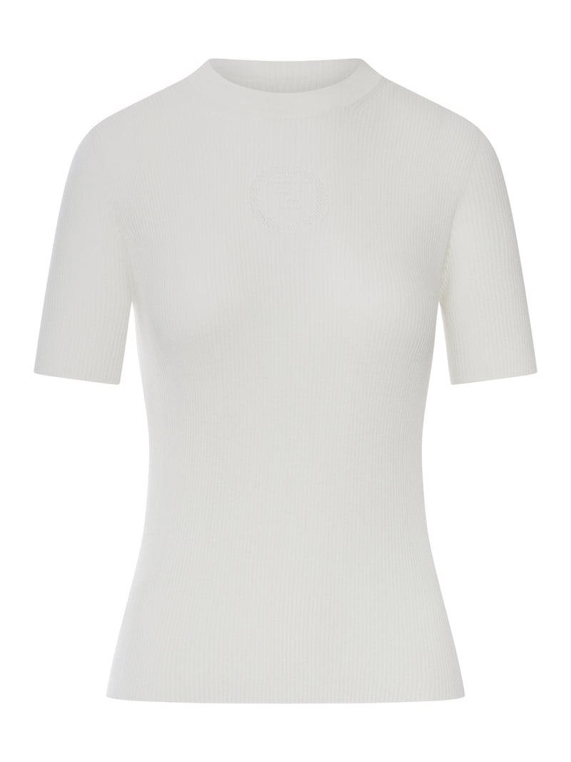Fendi Women White Cotton Sweater With Front Logo FENDI