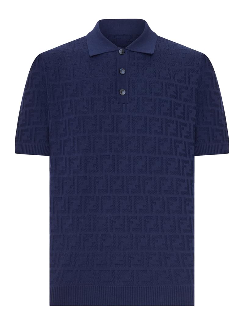 Fendi Men Dark Blue Tricot Cotton Polo Shirt FENDI