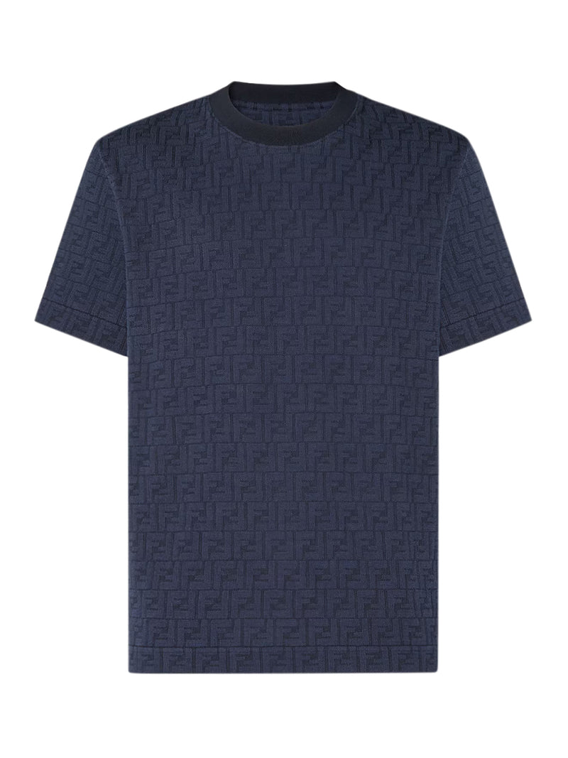 Fendi Men Dark Blue Ff Cotton Piquet T-Shirt FENDI