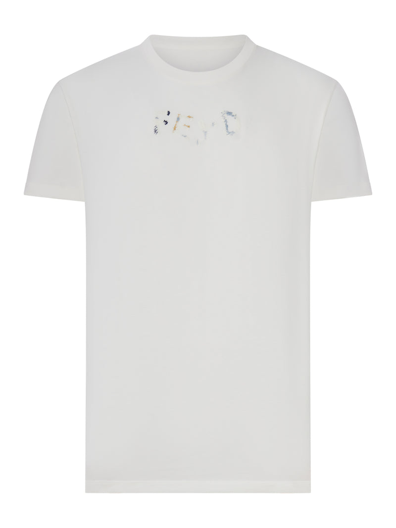 Fendi Men White Cotton T-Shirt With Front Logo FENDI