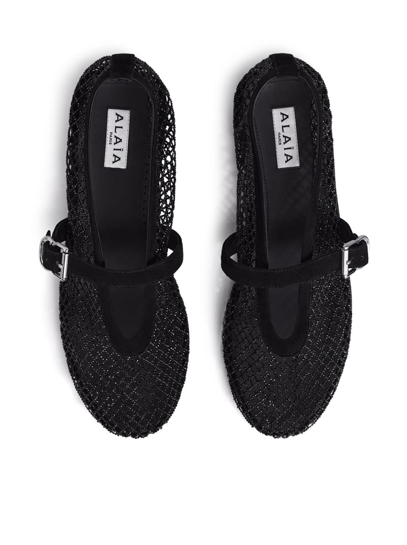 Alaia Women Flat Mesh Ballerinas With Rhinestone ALAIA