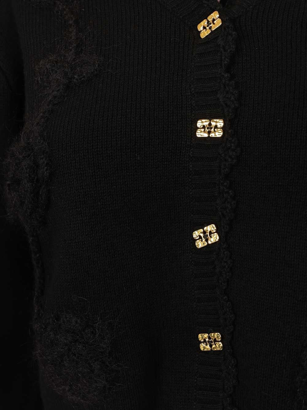 Ganni Women Cotton Cashmere Crochet Applique Cardigan GANNI