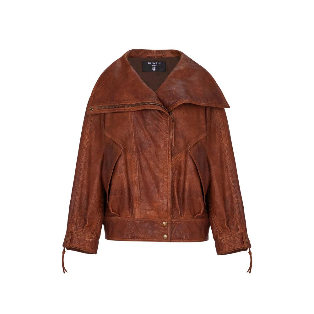 Balmain Brown Coats - Leather Coats Women BALMAIN