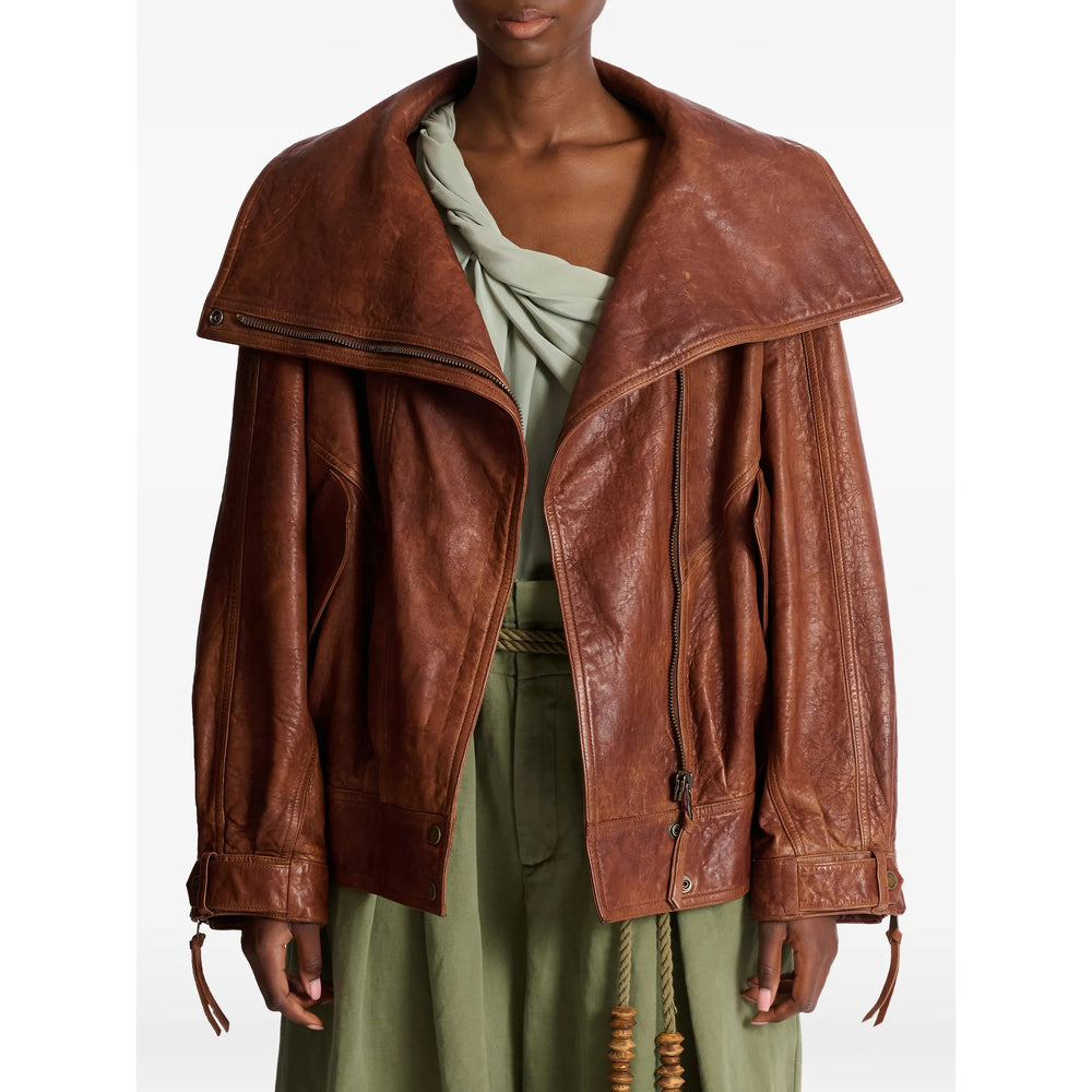 Balmain Brown Coats - Leather Coats Women BALMAIN