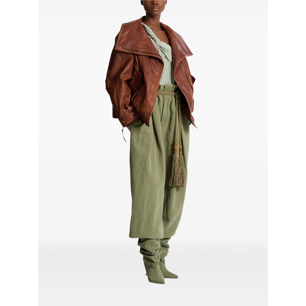 Balmain Brown Coats - Leather Coats Women BALMAIN