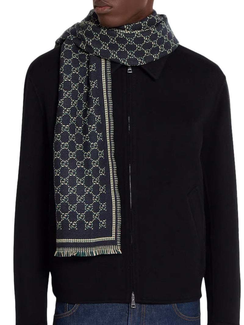 Gucci Men Gg Jacquard Wool Scarf GUCCI