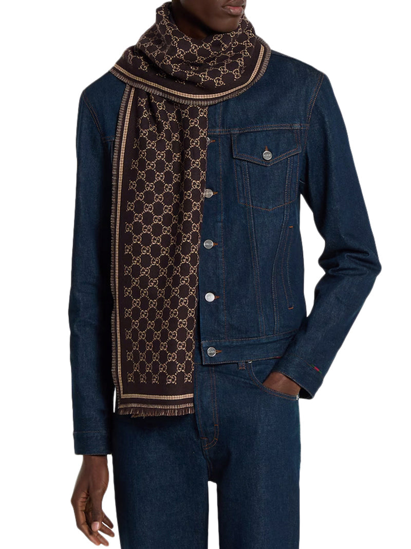 Gucci Men Gg Jacquard Wool Scarf GUCCI