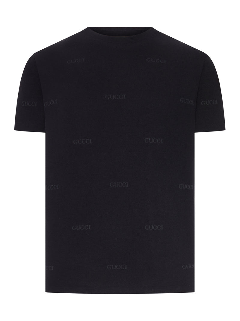 Gucci Men Jacquard Wool And Silk Blend T-Shirt With All-Over Logo GUCCI