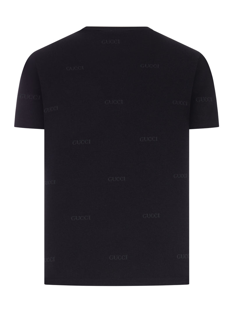 Gucci Men Jacquard Wool And Silk Blend T-Shirt With All-Over Logo GUCCI