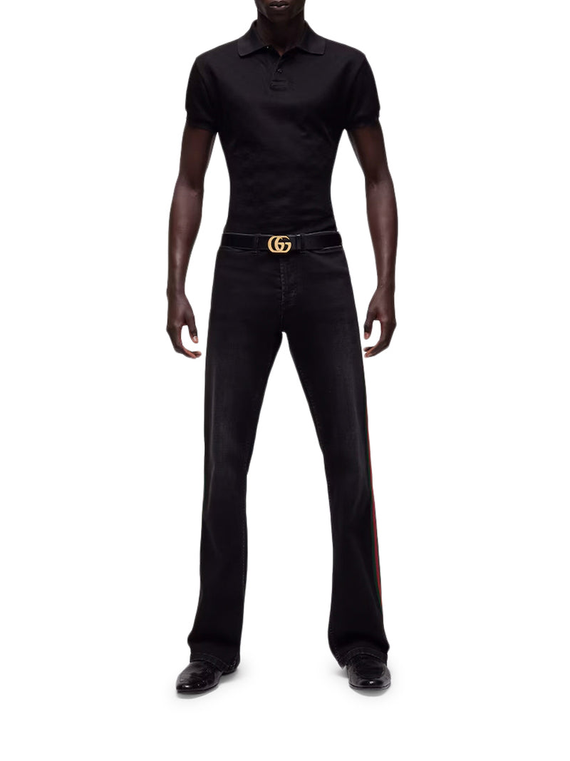 Gucci Men Cotton Denim Trousers With Web Ribbon GUCCI