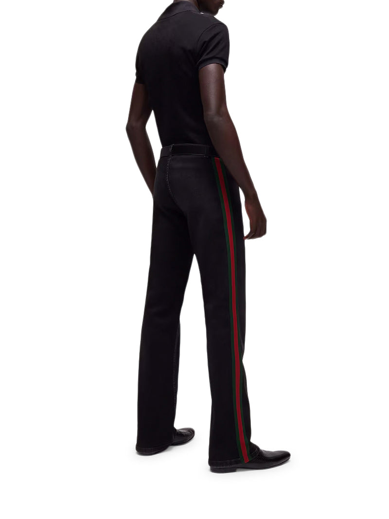 Gucci Men Cotton Denim Trousers With Web Ribbon GUCCI