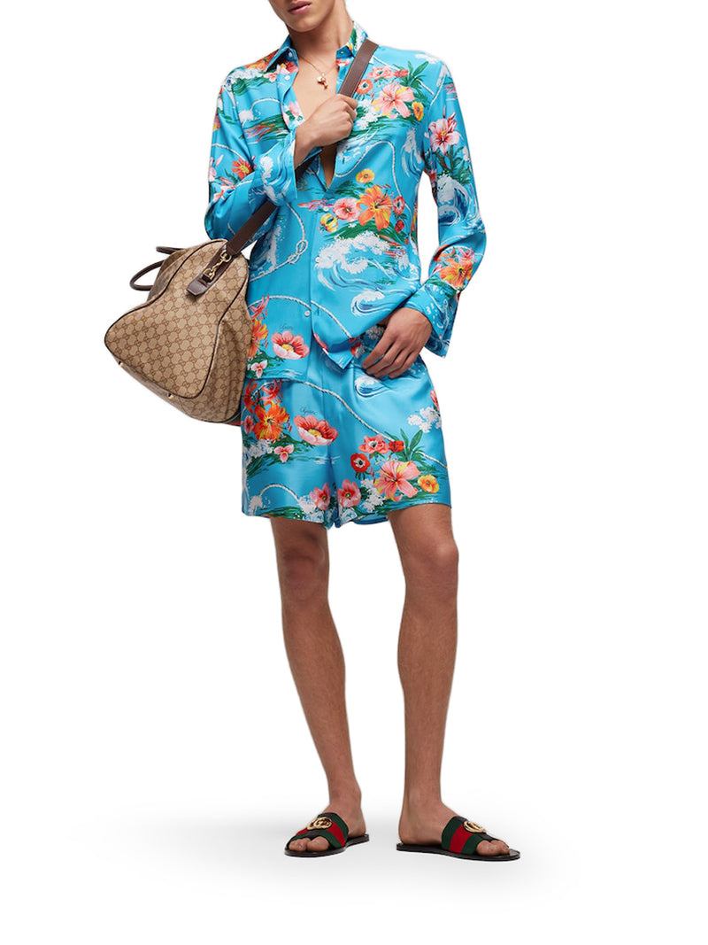 Gucci Men Printed Silk Twill Shorts GUCCI